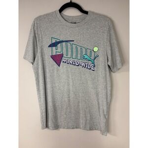 Puma Graphic T-Shirt World Wide Logo Crew Neck Casual‎ Top Mens Size M